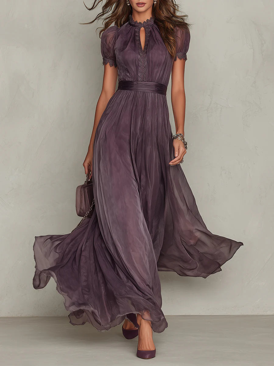 Zinara | Damen Kurzarm Maxikleid mit Spitzendetails