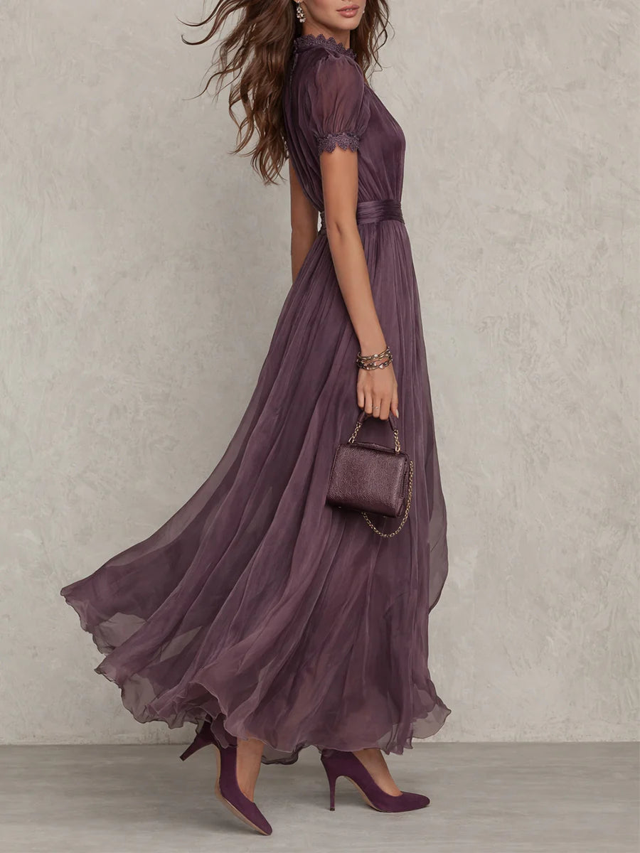 Zinara | Damen Kurzarm Maxikleid mit Spitzendetails