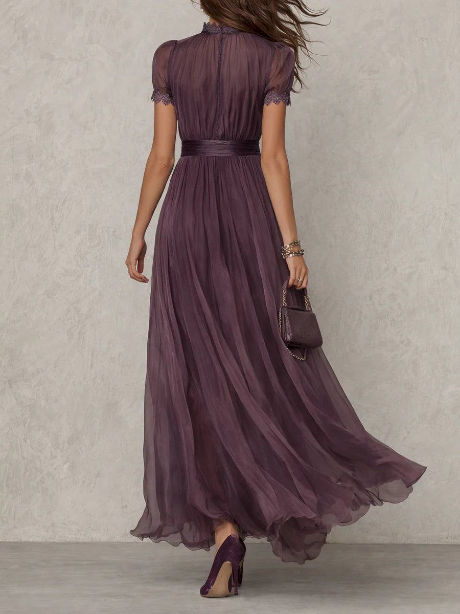 Zinara | Damen Kurzarm Maxikleid mit Spitzendetails