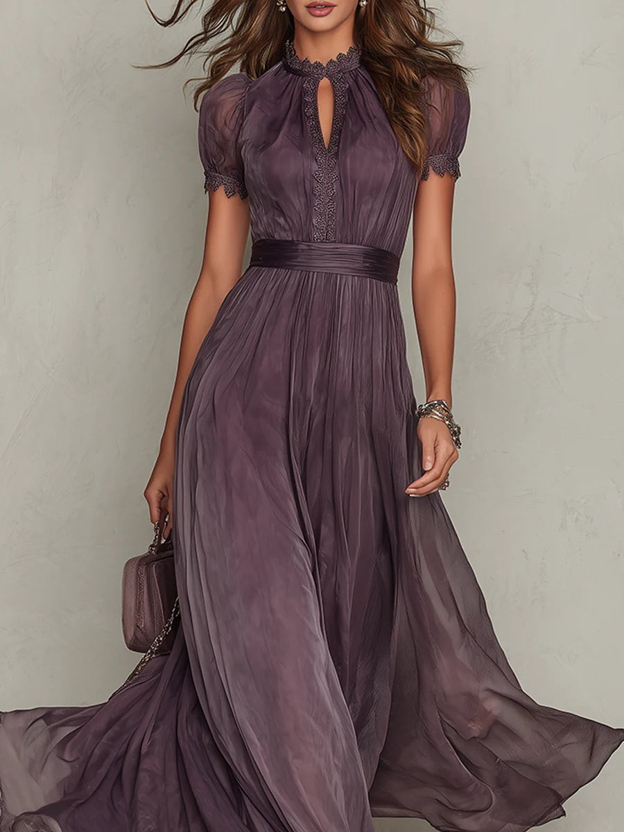 Zinara | Damen Kurzarm Maxikleid mit Spitzendetails