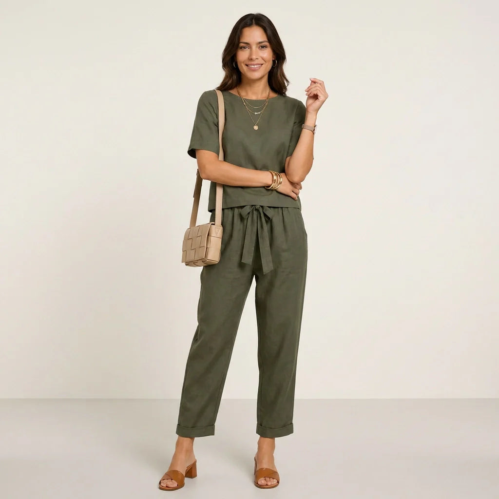 Zweiteiler für Damen mit 7/8-Hose und Kurzarm Top im Casual Stil