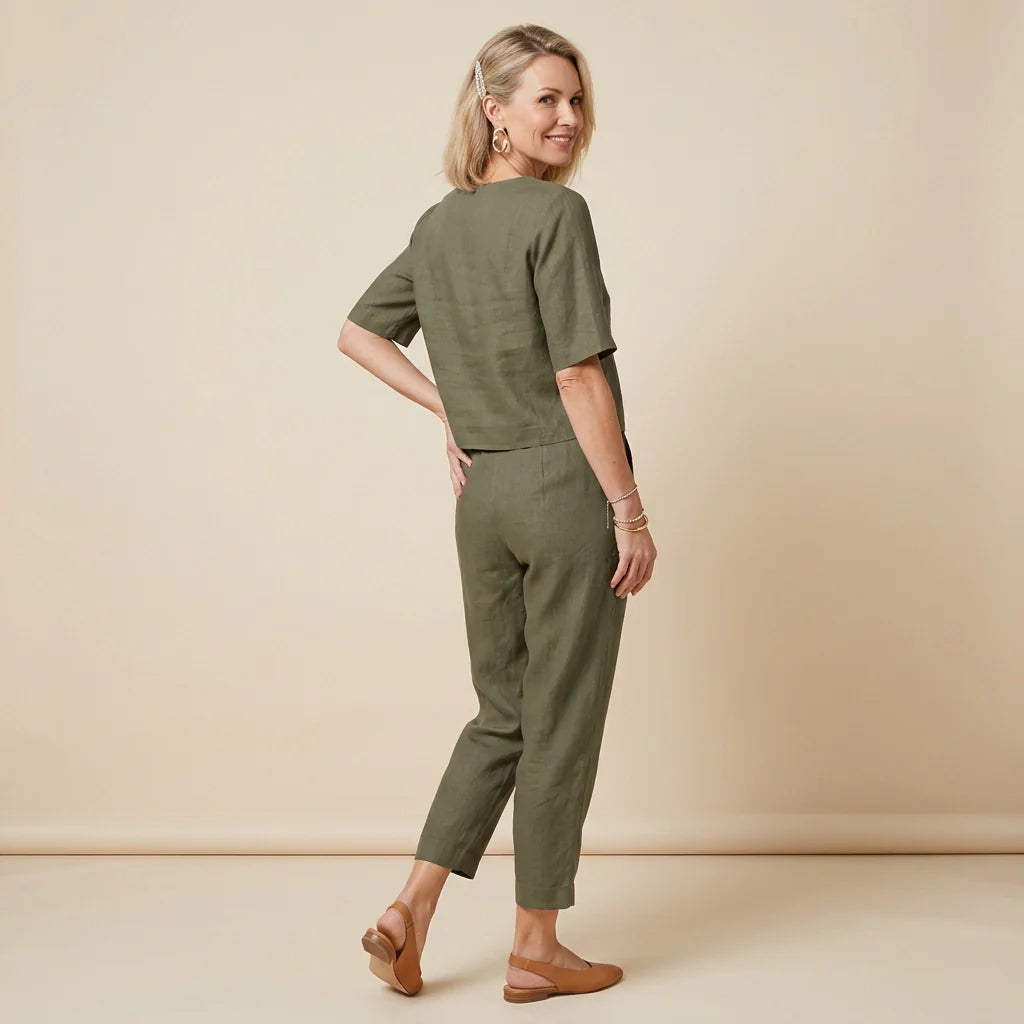 Zweiteiler für Damen mit 7/8-Hose und Kurzarm Top im Casual Stil