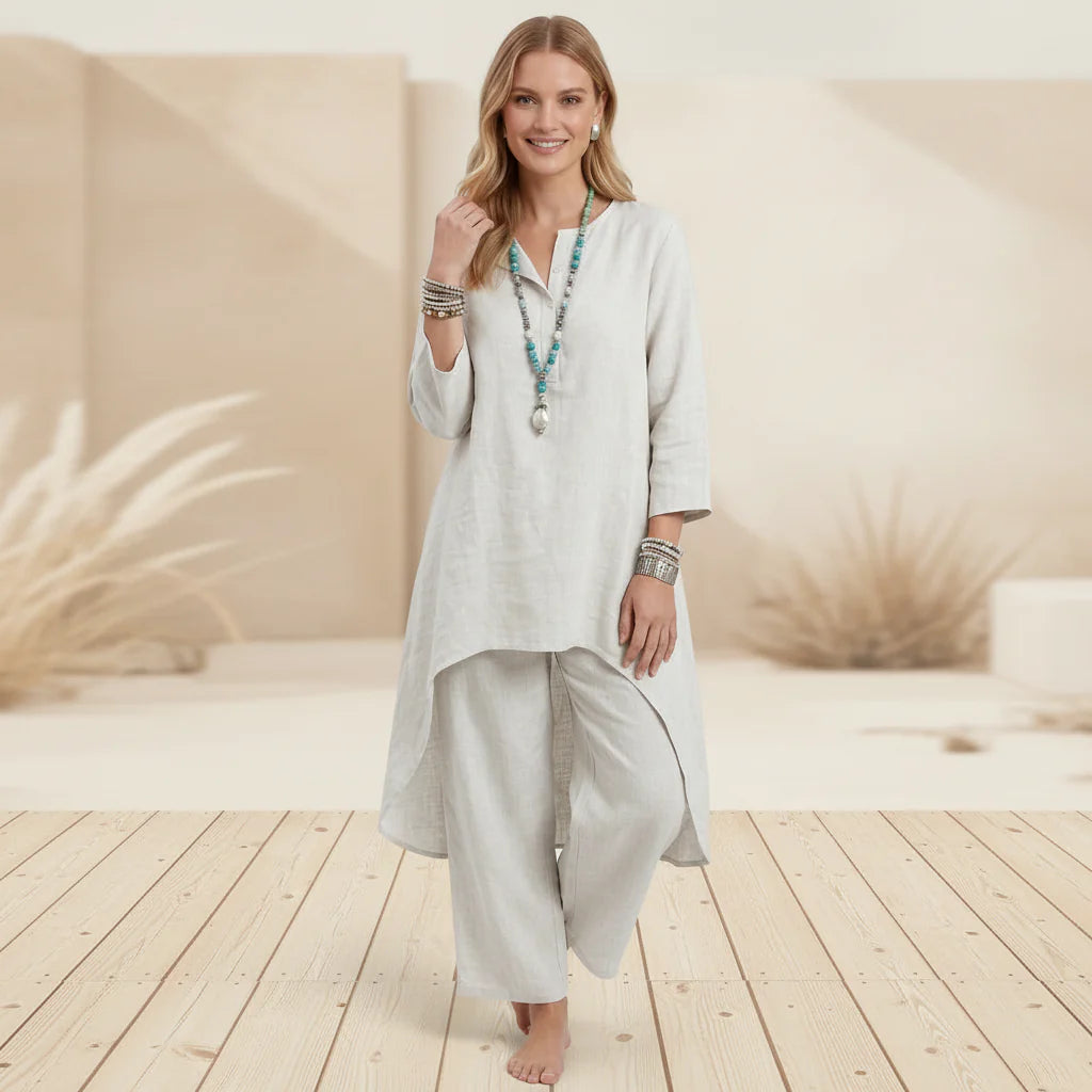 Zweiteiler für Damen mit weiter Hose im Boho-Stil