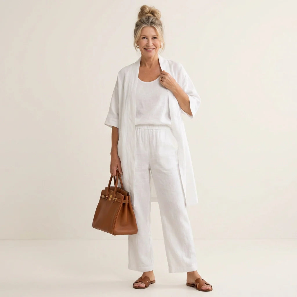 Largarm Sommer Set für Damen aus Leinen im lässigen Stil