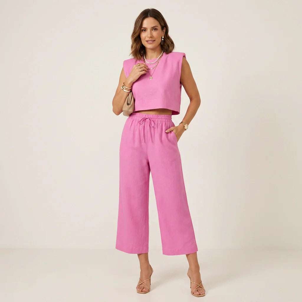 2-Teiler für Damen mit bauchfreiem Crop Top und 7/8-Schlupfhose im lässigen Stil