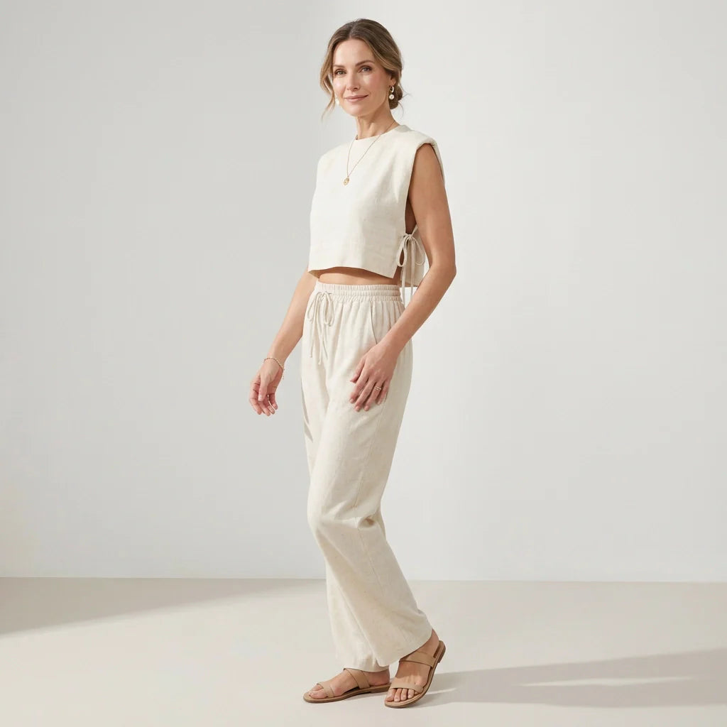 2-Teiler für Damen mit bauchfreiem Crop Top und 7/8-Schlupfhose im lässigen Stil