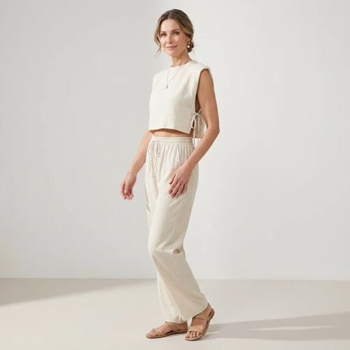 2-Teiler für Damen mit bauchfreiem Crop Top und 7/8-Schlupfhose im lässigen Stil
